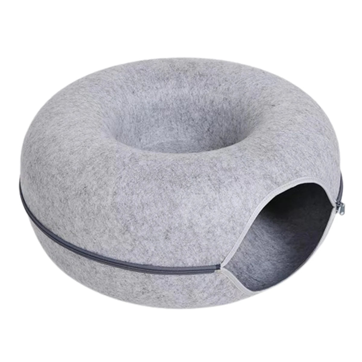Felt Donut Cat Bed – 2-in-1 Tunnel & Hideout with Breather Hole