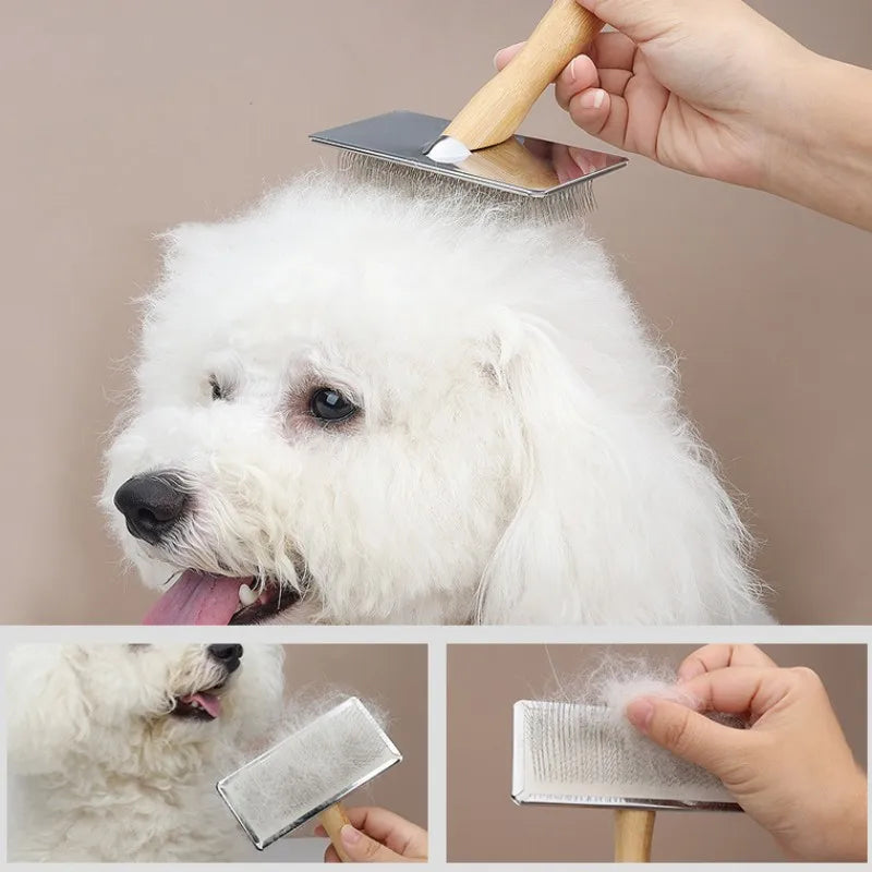 Wooden Pet Comb – Stainless Steel Grooming Brush for Dogs & Cats