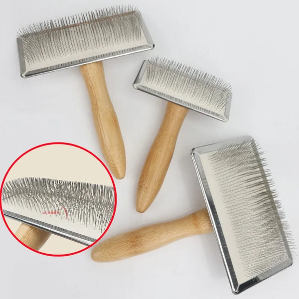 Wooden Pet Comb – Stainless Steel Grooming Brush for Dogs & Cats