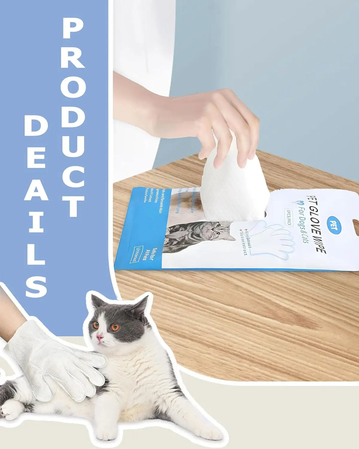 Pet Cleaning Wipes Gloves – Bathing & Deodorizing Wipes for Dogs & Cats