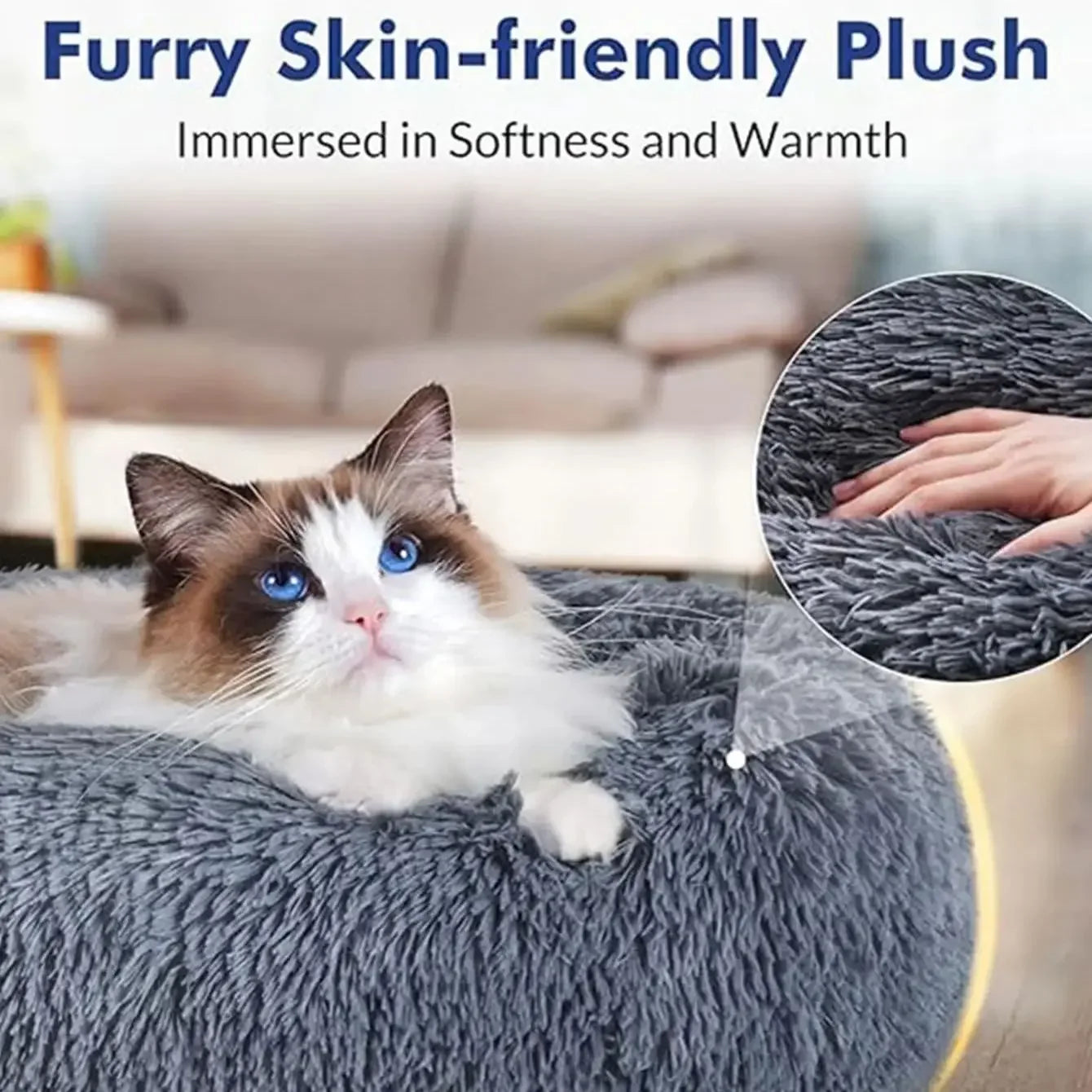 Round Plush Pet Bed – Super Soft Warm Bed for Cats & Dogs (40–90cm)