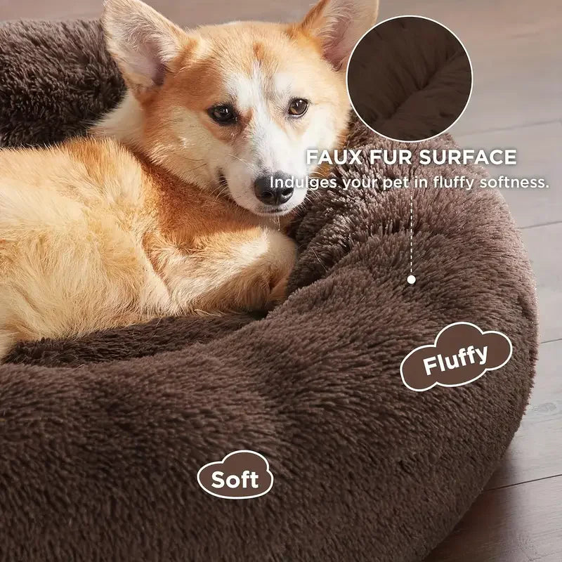 Round Plush Pet Bed – Warm Washable Bed for Cats & Dogs