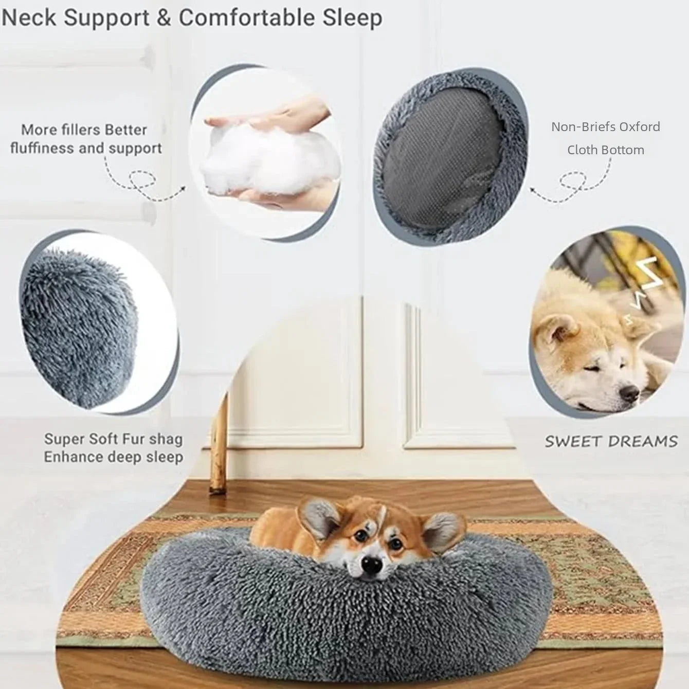 Round Plush Pet Bed – Super Soft Warm Bed for Cats & Dogs (40–90cm)