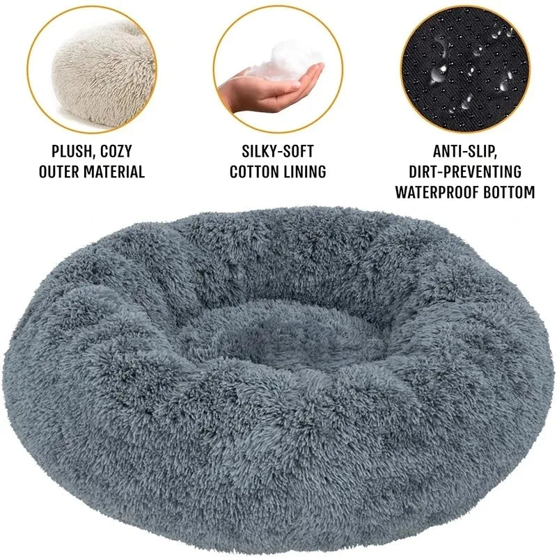 Round Plush Pet Bed – Warm Washable Bed for Cats & Dogs