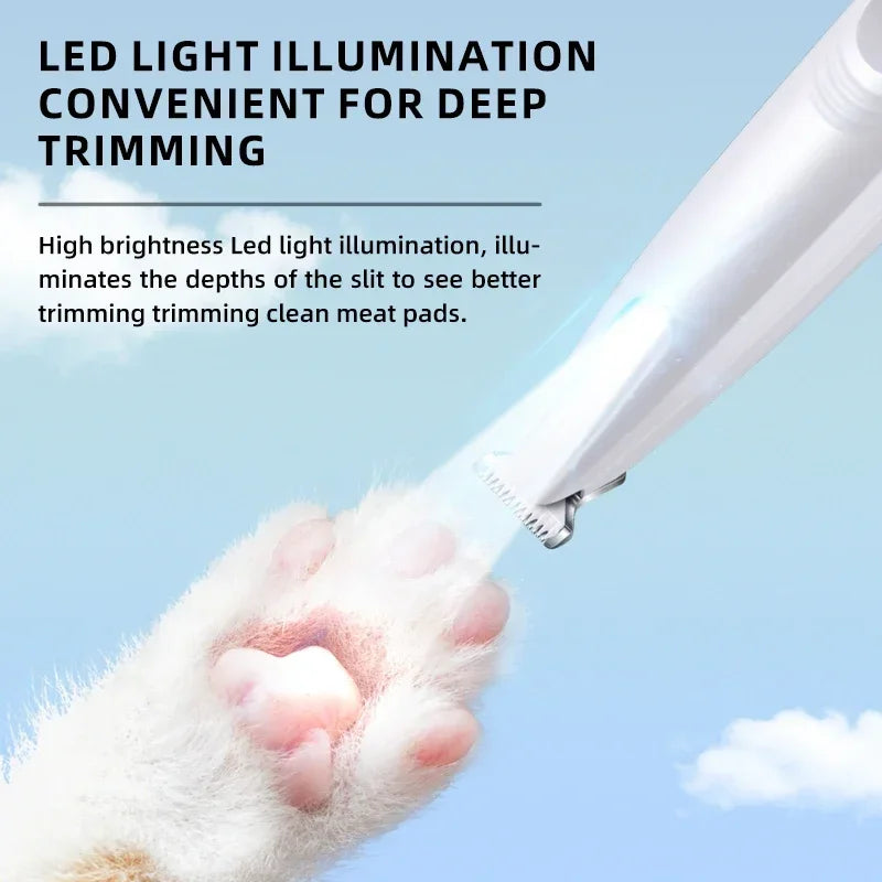 Type-C LED Dog Paw Trimmer – Waterproof Pet Hair Clipper