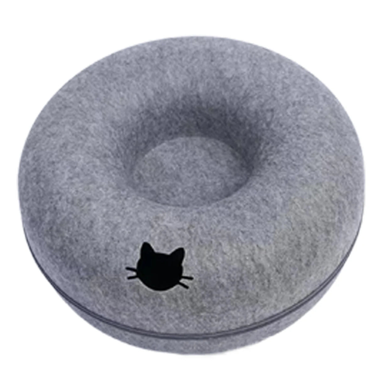 Felt Donut Cat Bed – 2-in-1 Tunnel & Hideout with Breather Hole