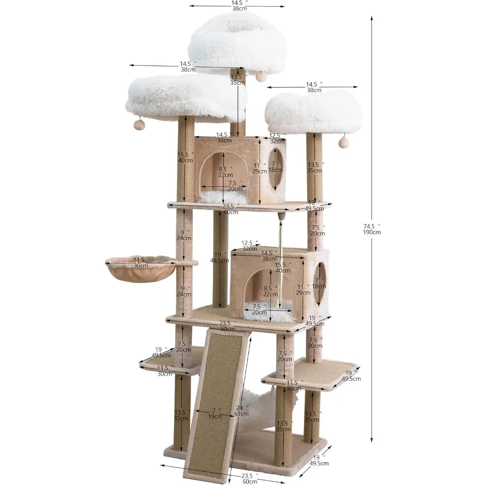 Catry 74.5" Extra Large Cat Tree – 7-Level Tower with Condos & Hammocks