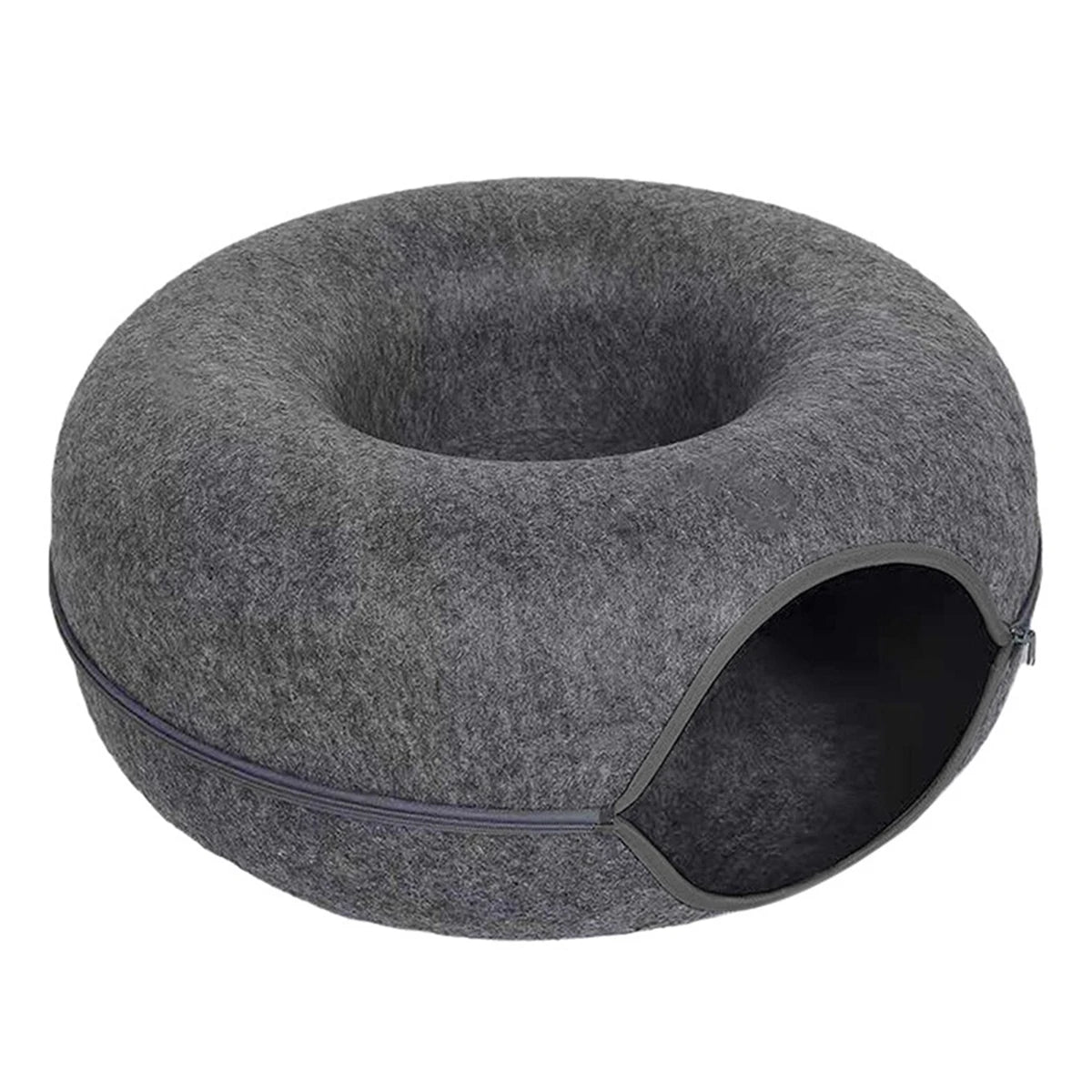 Felt Donut Cat Bed – 2-in-1 Tunnel & Hideout with Breather Hole