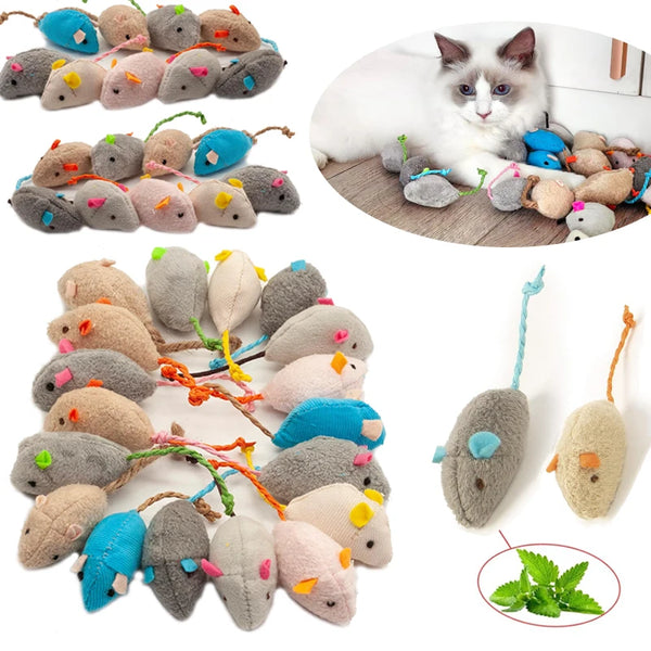 Catnip Mouse Toys – Faux Fur Rattle Mice for Indoor Cats (3–200pcs)