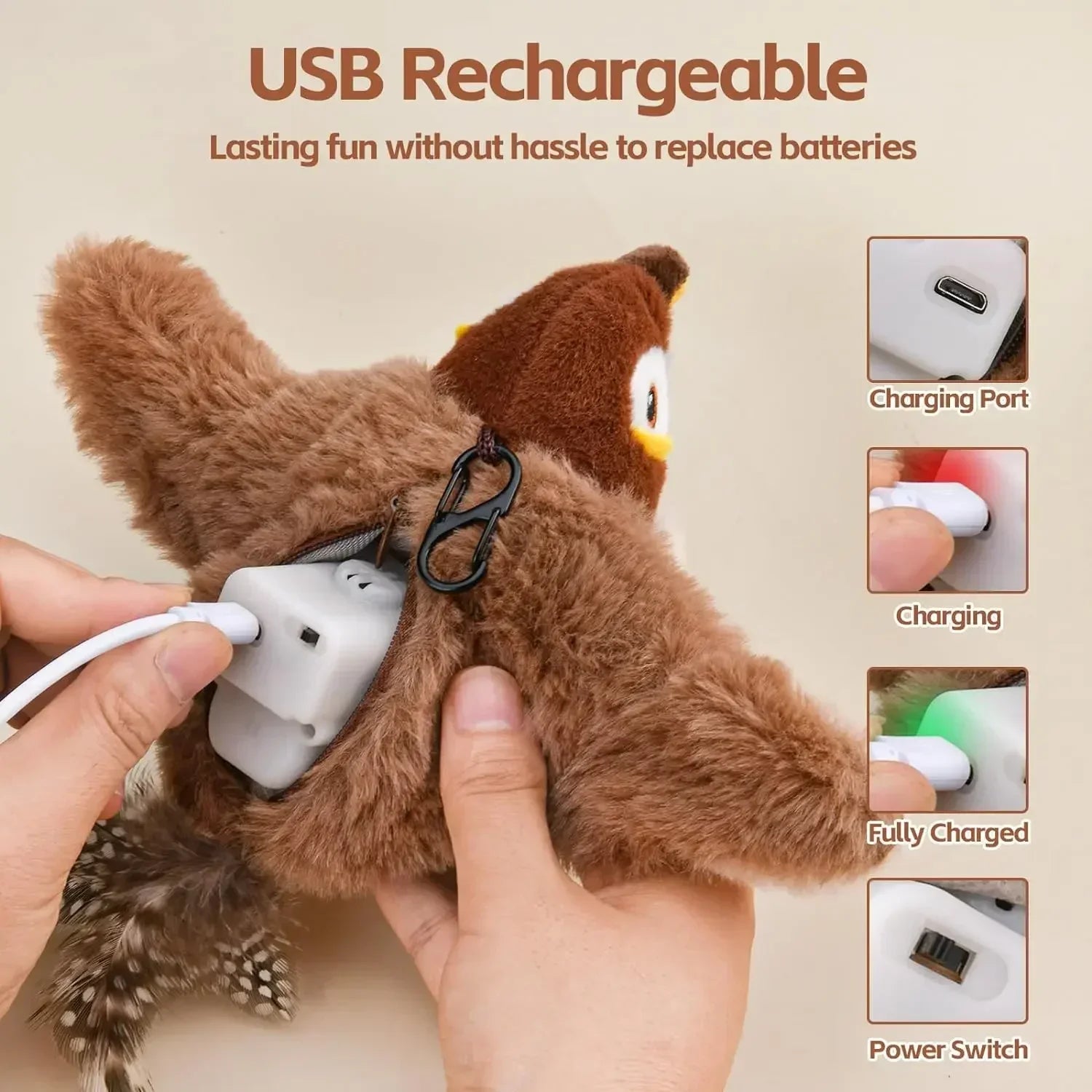 Electric Catnip Bird Toy – Touch-Activated Plush for Cats & Dogs