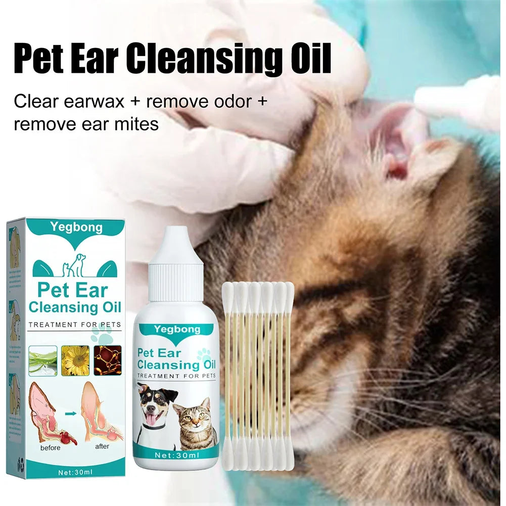 Pet Ear Cleaning Oil – Mite & Odor Remover for Dogs & Cats 30ml