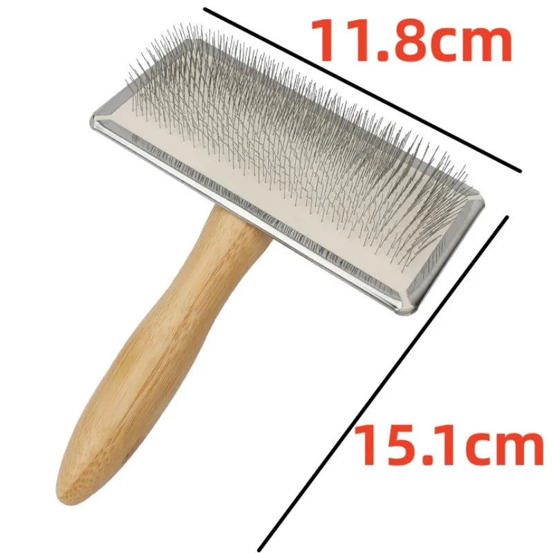 Wooden Pet Comb – Stainless Steel Grooming Brush for Dogs & Cats