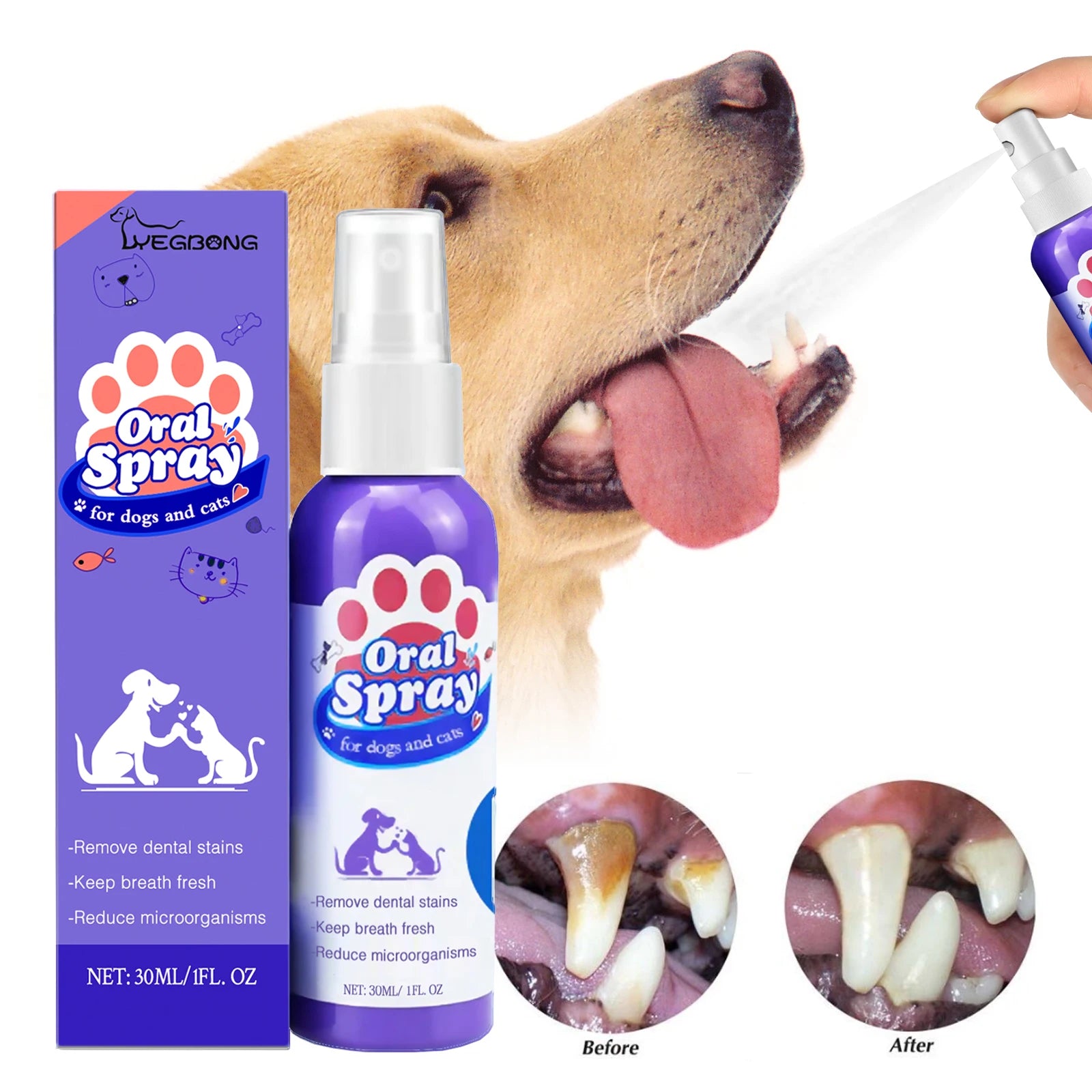 Pet Dental Spray – Fresh Breath & Tartar Remover for Dogs & Cats 30ml