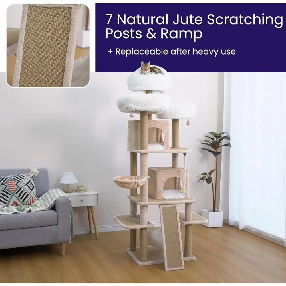 Catry 74.5" Extra Large Cat Tree – 7-Level Tower with Condos & Hammocks