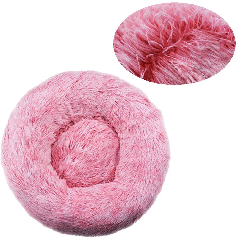 Round Plush Pet Bed – Warm Washable Bed for Cats & Dogs