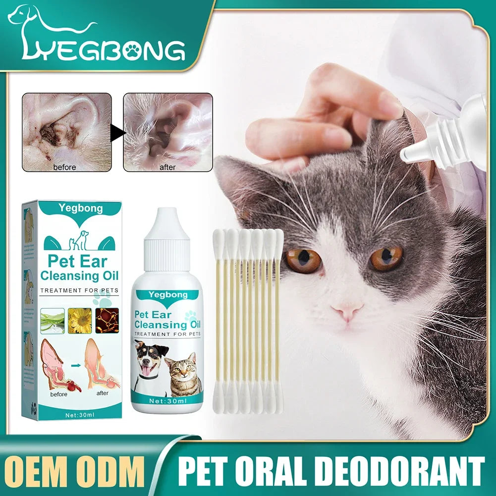 Pet Ear Cleaning Oil – Mite & Odor Remover for Dogs & Cats 30ml