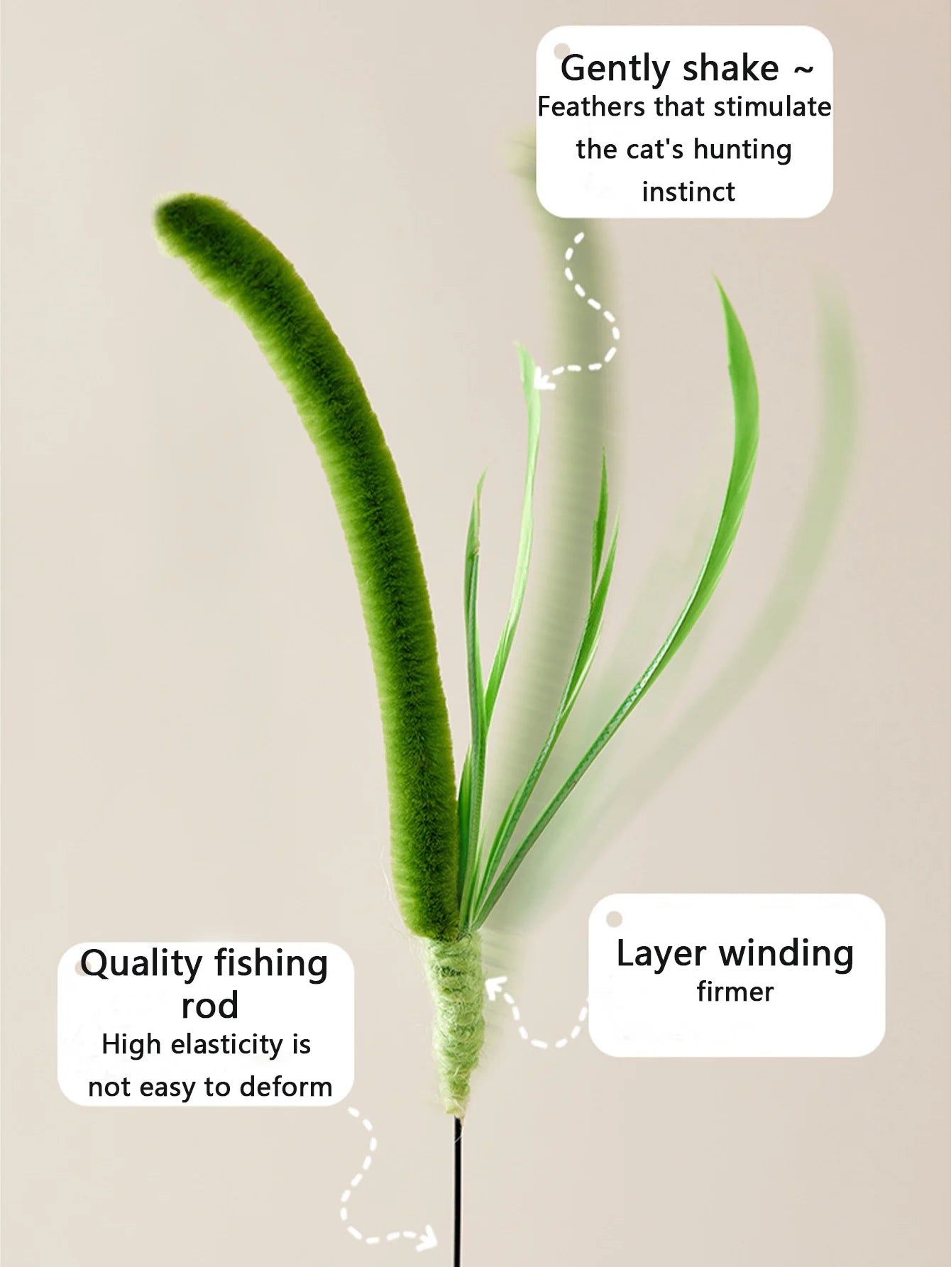 Kimpets Cat Teasing Stick – Feather & Tail Grass Toy