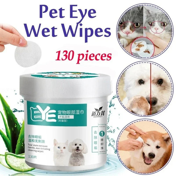 130PCS Pet Eye Cleaning Wipes – Gentle Tear Stain Remover for Dogs & Cats