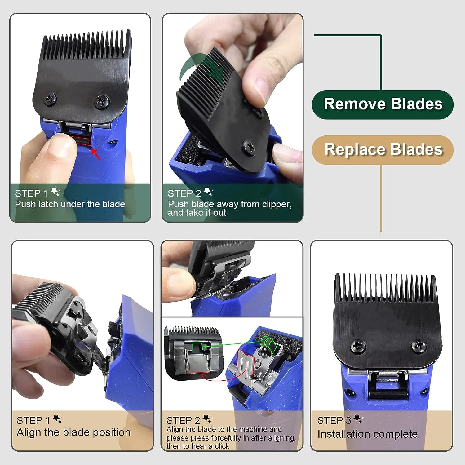 Detachable Pet Clipper Blades – Compatible with Andis, Oster & Wahl
