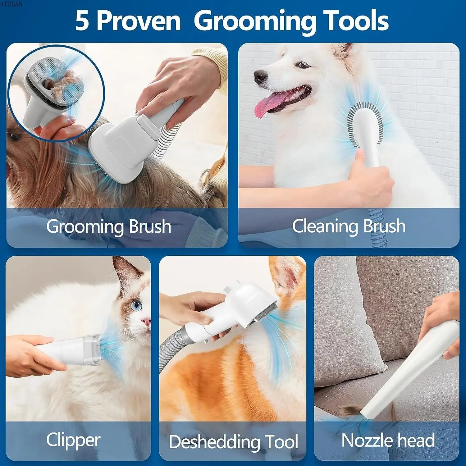 Dog Grooming Vacuum Kit – Pet Hair Remover with 2.3L Dust Cup