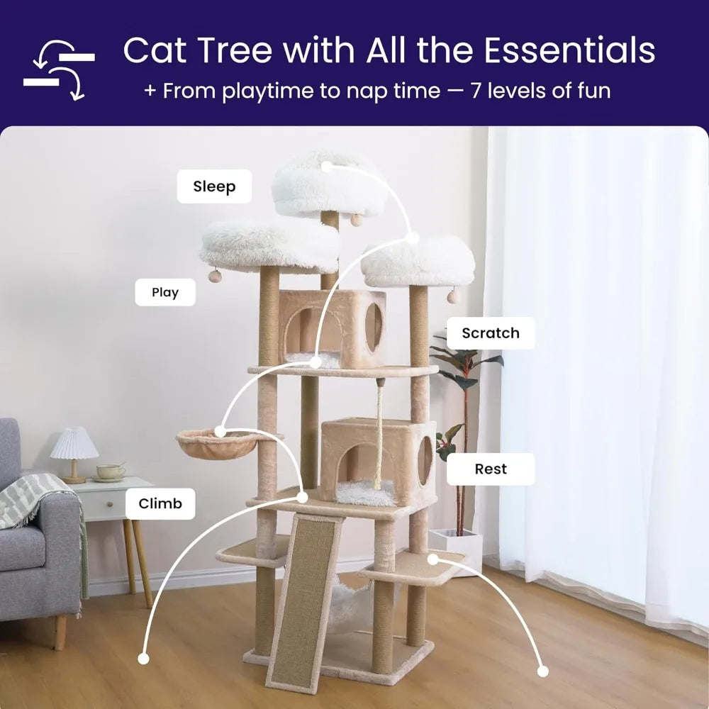 Catry 74.5" Extra Large Cat Tree – 7-Level Tower with Condos & Hammocks