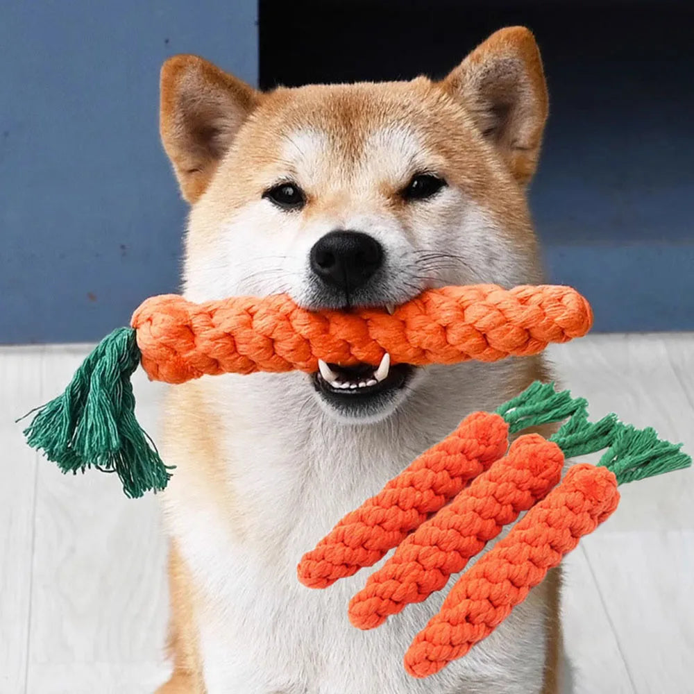 Carrot Rope Dog Toy – Durable Cotton Chew Toy for Puppies